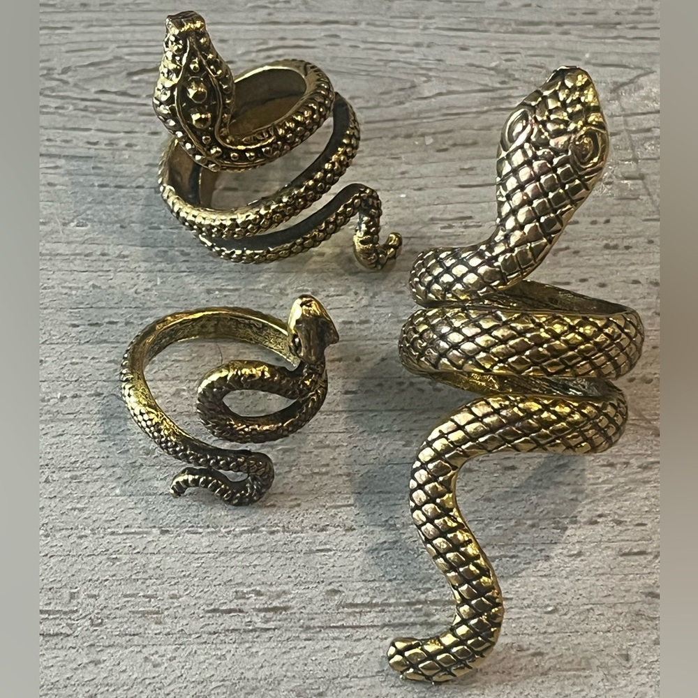 Gold Snake Ring Jewelry 3 Piece Set (Small, Medium, and Large)